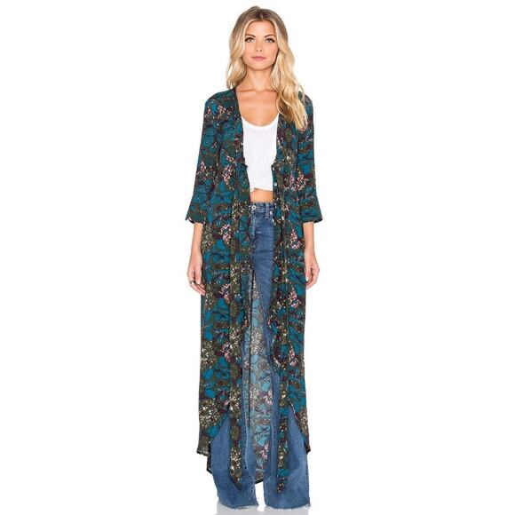 Knot Sisters, M | Floral Boho Maxi T-Shirt Kimono Dress - Picture 3 of 7